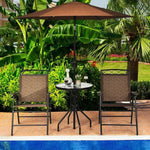 Patio Dining Set Round Glass Table with 2 Patio Folding Chairs - Bestoutdor