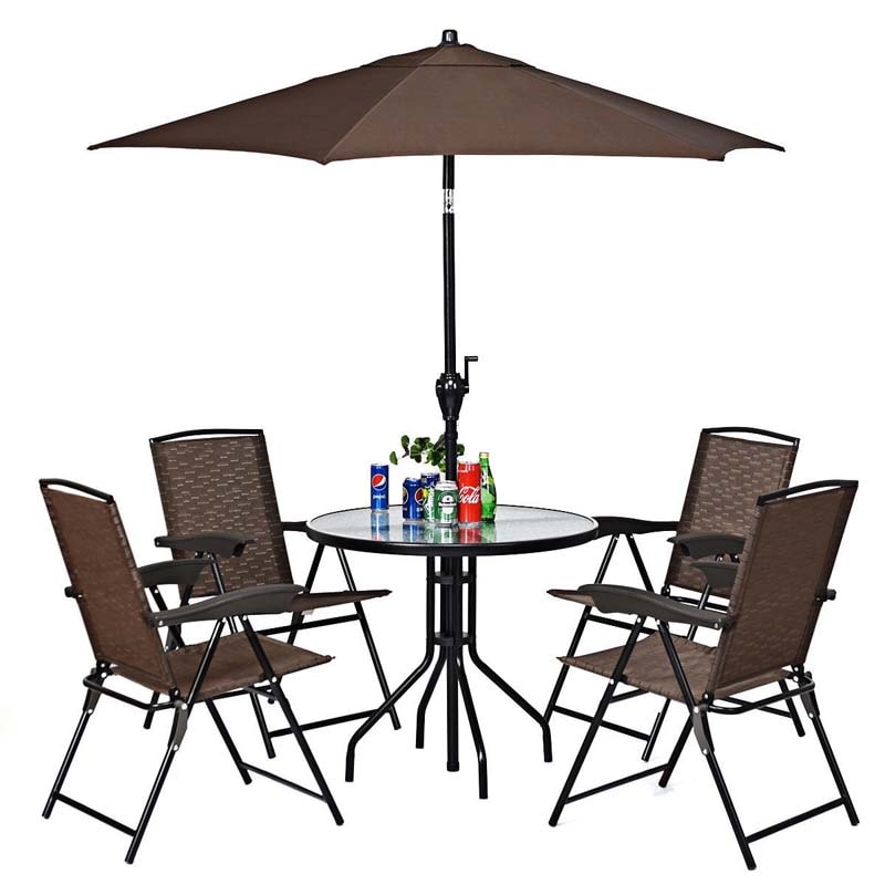 Set of 4 Outdoor Folding Chairs Patio Dining Chairs Adjustable Back Sling Chairs with Armrest