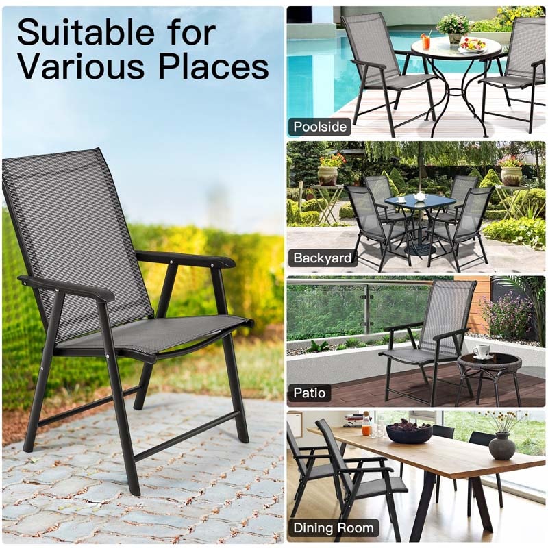 4 Pack Patio Folding Dining Chairs Outdoor Sling Chairs Metal Frame Portable Chairs with Armrests for Lawn Garden Deck Camping Beach