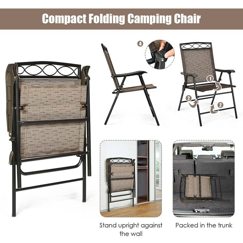 4 Pack Outdoor Folding Sling Chairs Patio Chairs for Backyard Garden Beach with Armrest & Backrest