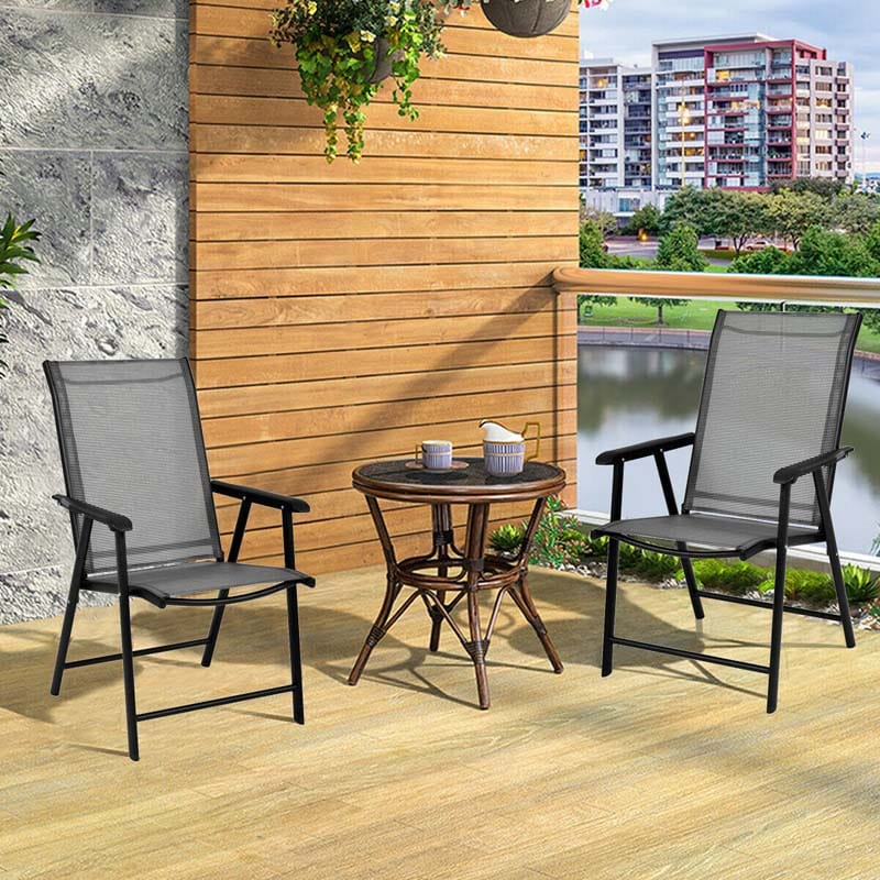 4 Pack Patio Folding Dining Chairs Outdoor Sling Chairs Metal Frame Portable Chairs with Armrests for Lawn Garden Deck Camping Beach