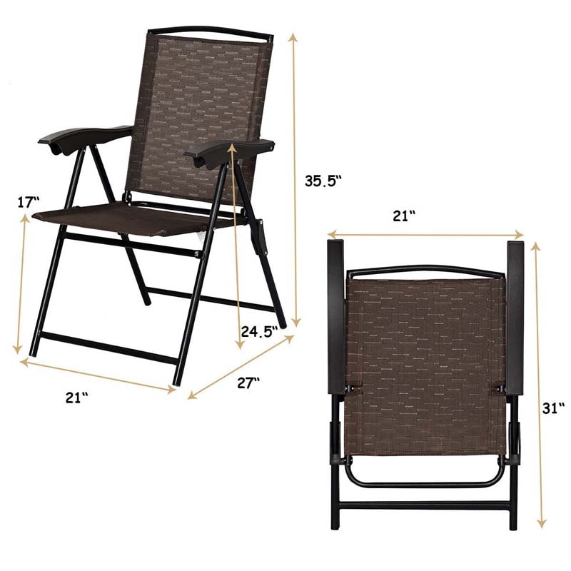 Set of 4 Outdoor Folding Chairs Patio Dining Chairs Adjustable Back Sling Chairs with Armrest