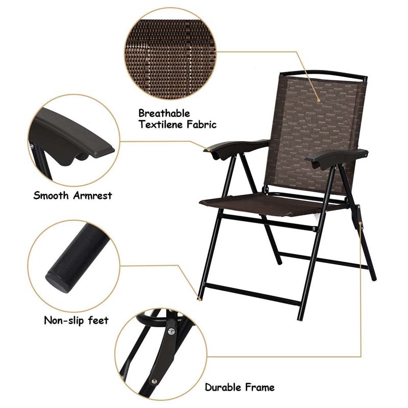 Set of 4 Outdoor Folding Chairs Patio Dining Chairs Adjustable Back Sling Chairs with Armrest