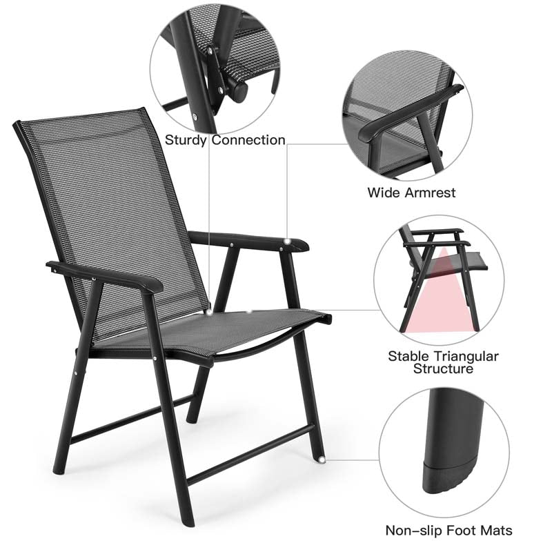 4 Pack Patio Folding Dining Chairs Outdoor Sling Chairs Metal Frame Portable Chairs with Armrests for Lawn Garden Deck Camping Beach