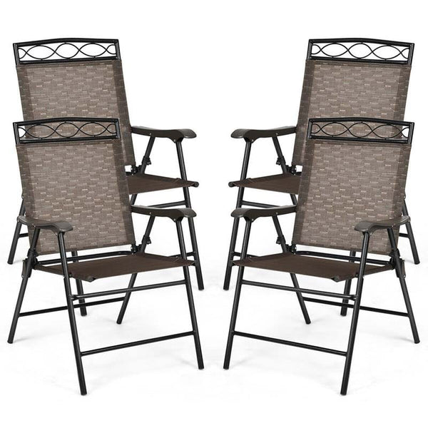 4 Pack Outdoor Folding Sling Chairs Patio Chairs for Backyard Garden Beach with Armrest & Backrest