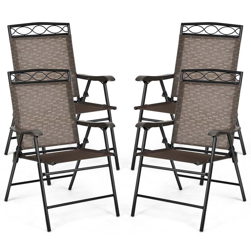 4 Pack Outdoor Folding Sling Chairs Patio Chairs for Backyard Garden Beach with Armrest & Backrest