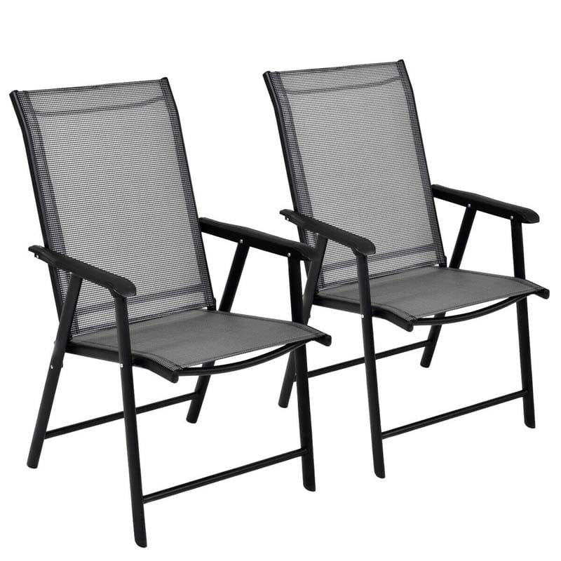 2PCS Patio Folding Dining Chairs Outdoor Sling Chairs Metal Frame Portable Chairs with Armrests for Lawn Garden Deck Camping Beach