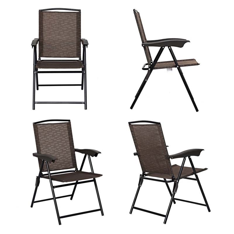 Set of 4 Outdoor Folding Chairs Patio Dining Chairs Adjustable Back Sling Chairs with Armrest