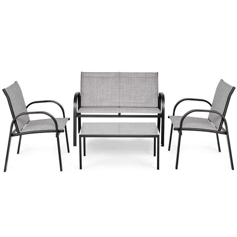 4 Pcs Patio Furniture Set with Glass Top Coffee Table - Bestoutdor