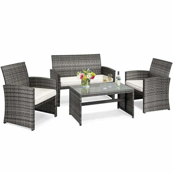 4 Pieces Outdoor Rattan Sofa Set with Cushions and Table - Bestoutdor