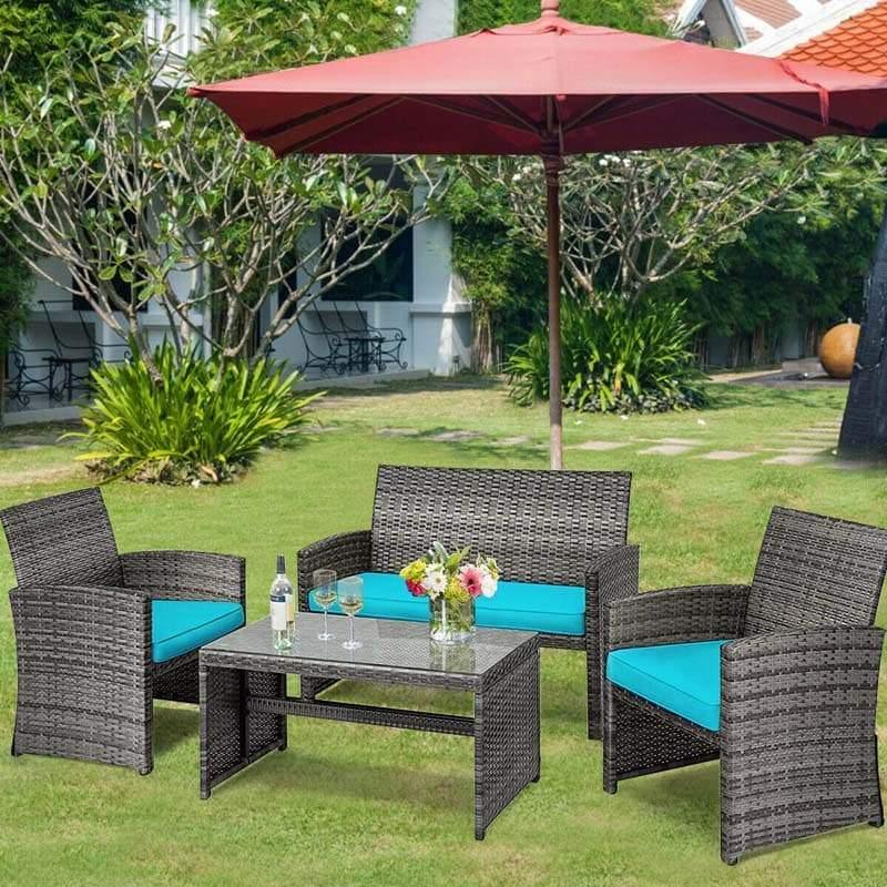 4 Pieces Outdoor Rattan Sofa Set with Cushions and Table - Bestoutdor