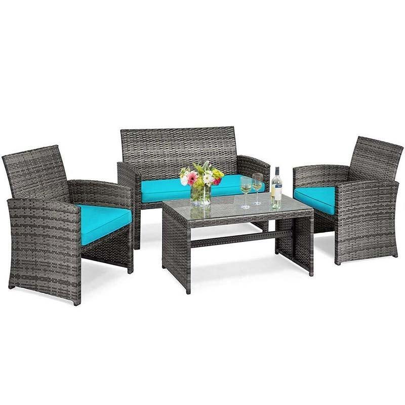 4 Pieces Outdoor Rattan Sofa Set with Cushions and Table - Bestoutdor