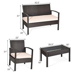 4PCS Patio Furniture Set Rattan Wicker Conversation Set - Bestoutdor