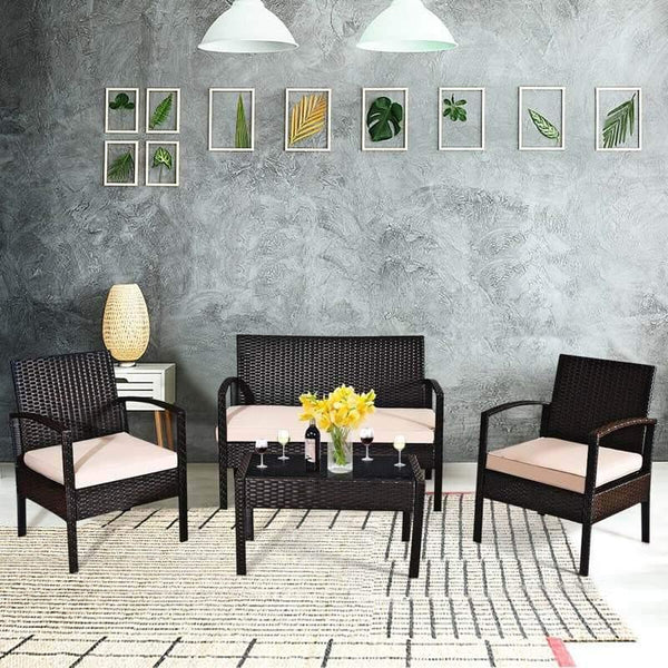 4PCS Patio Furniture Set Rattan Wicker Conversation Set - Bestoutdor