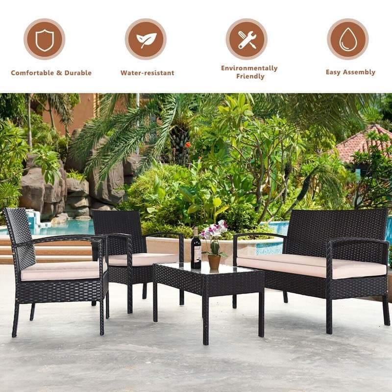 4PCS Patio Furniture Set Rattan Wicker Conversation Set - Bestoutdor