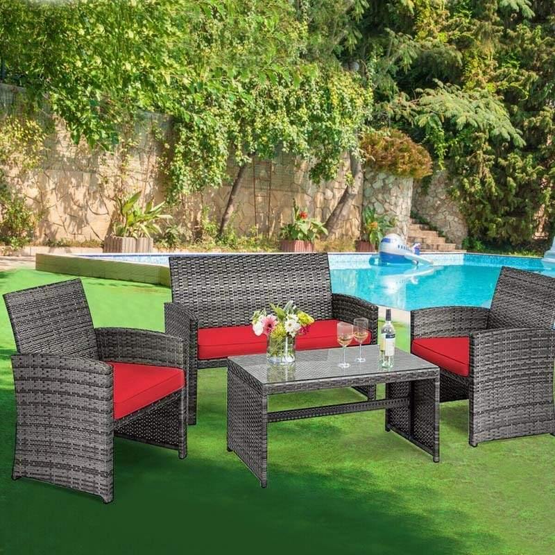 4 Pieces Outdoor Rattan Sofa Set with Cushions and Table - Bestoutdor