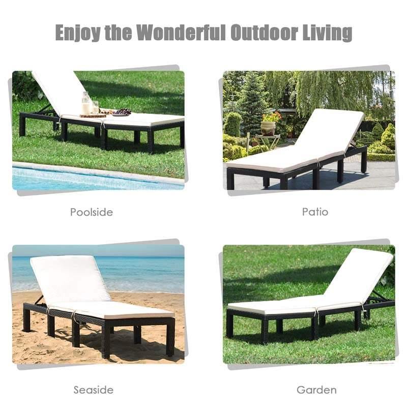 Cushioned Height Adjustable Patio Rattan Lounge Chair - Bestoutdor