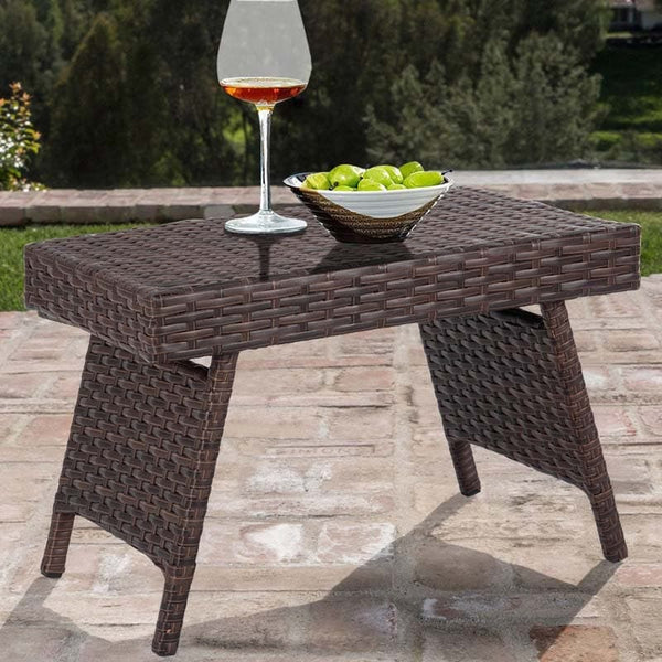 Patio Folding PE Rattan Wicker Table - Bestoutdor