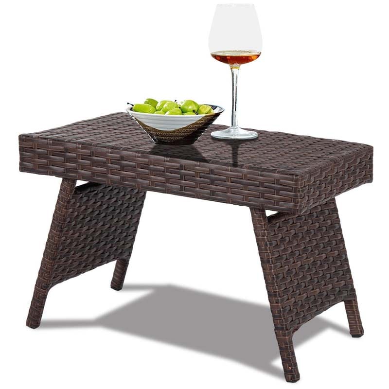 Patio Folding PE Rattan Wicker Table - Bestoutdor