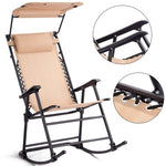 Folding Zero Gravity Rocking Chair Porch Rocker with Shade Canopy Headrest