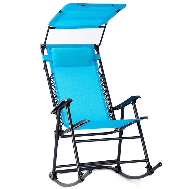 Folding Zero Gravity Rocking Chair Porch Rocker with Shade Canopy Headrest