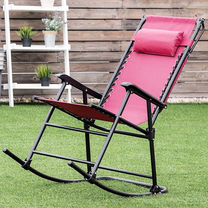 Folding Zero Gravity Rocking Chair Porch Rocker with Shade Canopy Headrest