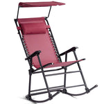 Folding Zero Gravity Rocking Chair Porch Rocker with Shade Canopy Headrest