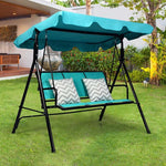 3-Person Porch Swing Steel Frame Patio Swing Bench with Adjustable Polyester Canopy