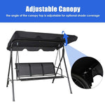 3-Person Porch Swing Steel Frame Patio Swing Bench with Adjustable Polyester Canopy