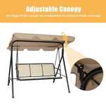 3-Person Porch Swing Steel Frame Patio Swing Bench with Adjustable Polyester Canopy