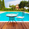 32" Patio Tempered Glass Round Table Outdoor Bistro Table with Umbrella Hole & Sturdy Steel Frame