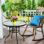 32" Patio Tempered Glass Round Table Outdoor Bistro Table with Umbrella Hole & Sturdy Steel Frame