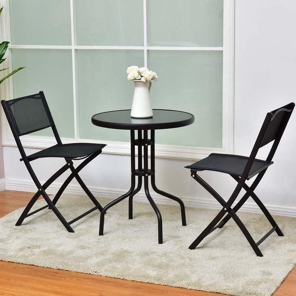 3pcs Bistro Set Round Coffee Table & Folding Chairs Set - Bestoutdor