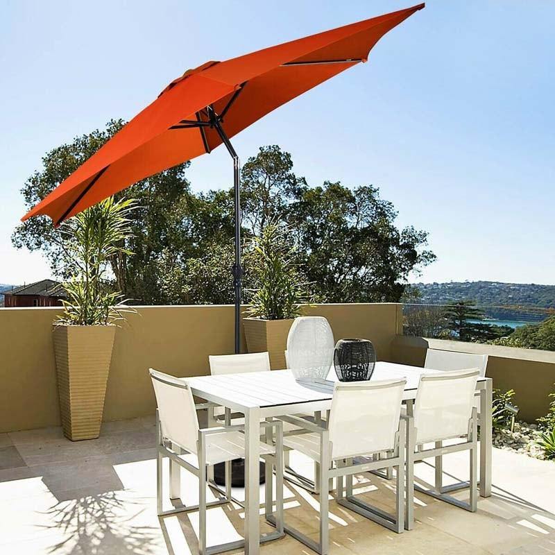 10FT Patio Umbrella  6 Ribs Tilt Crank  Outdoor Umbrella - Beige - Bestoutdor