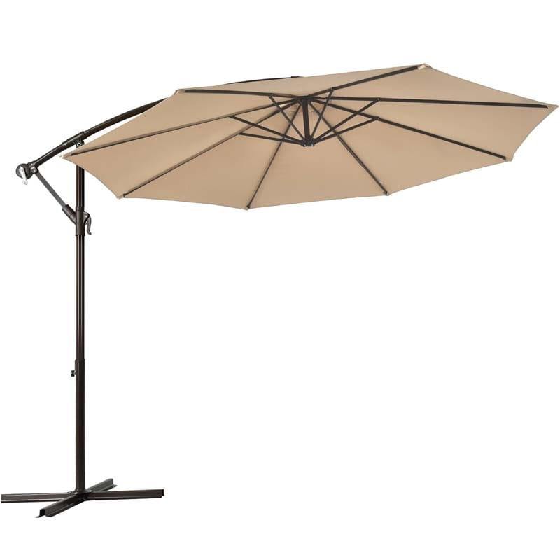 10 ft Aluminum Cantilever Hanging Patio Umbrella - Beige - Bestoutdor