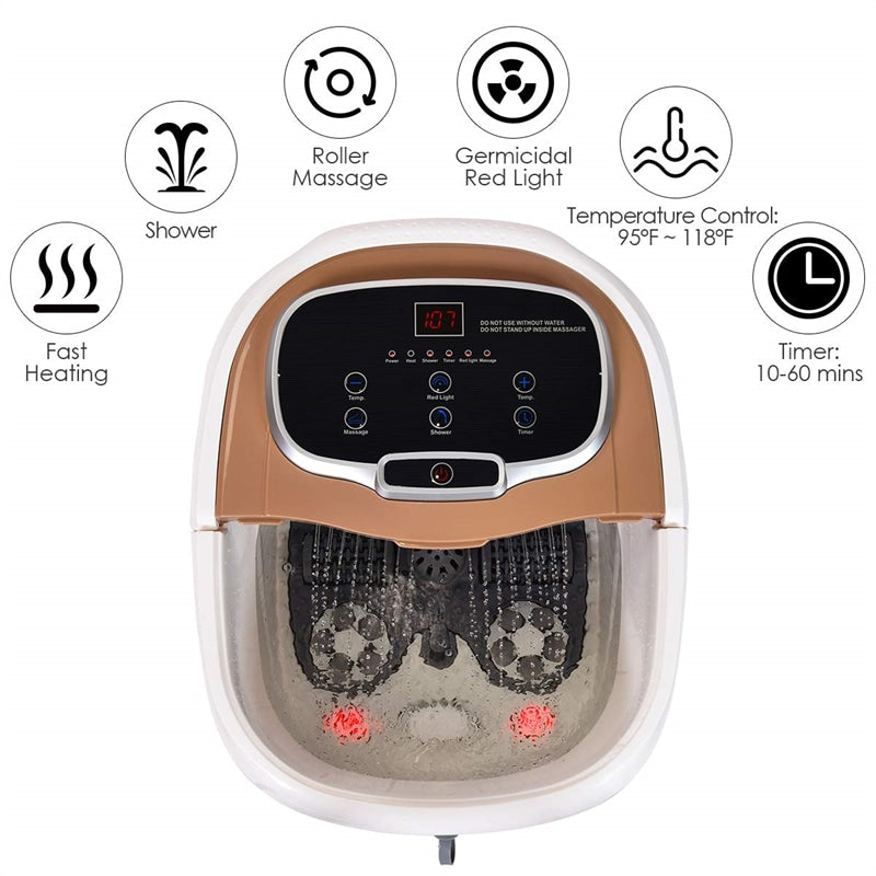 Portable Foot Spa Bath Motorized Massager with Heat Function Water Shower Shiatsu Massage Balls Time & Temper Control