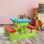 4 Seat Kids Picnic Table Bench Set Children Folding Bench Table with Removable Umbrella for Indoor Outdoor Garden Yard