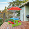 4 Seat Kids Picnic Table Bench Set Children Folding Bench Table with Removable Umbrella for Indoor Outdoor Garden Yard