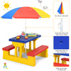 4 Seat Kids Picnic Table Bench Set Children Folding Bench Table with Removable Umbrella for Indoor Outdoor Garden Yard