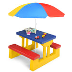 4 Seat Kids Picnic Table Bench Set Children Folding Bench Table with Removable Umbrella for Indoor Outdoor Garden Yard