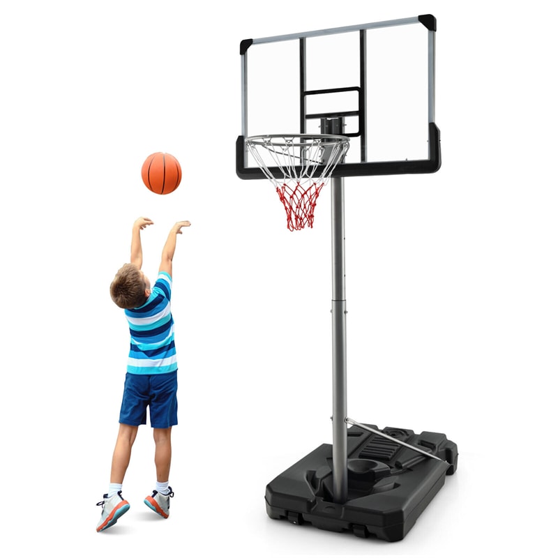 Portable Outdoor Basketball Hoop 64’’-79’’ Adjustable Poolside Basketball Goal System with 44" Backboard Wheeled Fillable Base