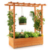 Raised Garden Bed Wood Planter Box with Side Trellis & Hanging Roof for Climbing Plants Vines