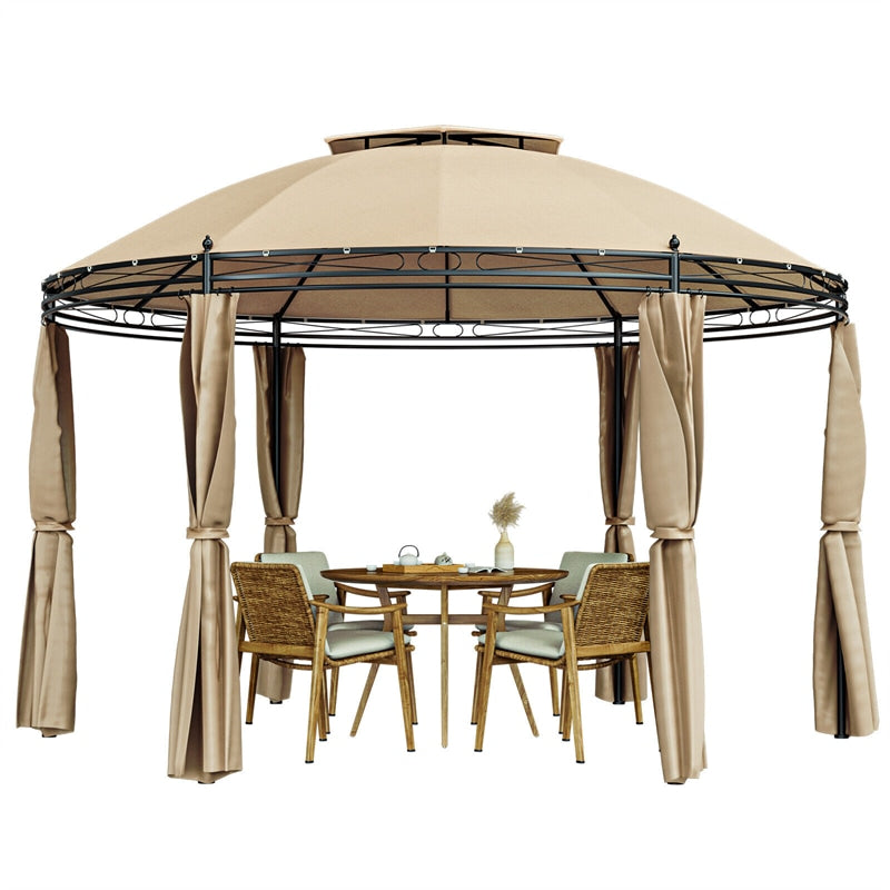 11.5' Round Patio Gazebo Heavy Duty Outdoor 2-Tier Dome Gazebo with Removable Side Curtains & Double Roof