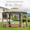 11.5' Round Patio Gazebo Heavy Duty Outdoor 2-Tier Dome Gazebo with Removable Side Curtains & Double Roof