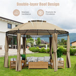 11.5' Round Patio Gazebo Heavy Duty Outdoor 2-Tier Dome Gazebo with Removable Side Curtains & Double Roof