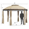 11.5' Round Patio Gazebo Heavy Duty Outdoor 2-Tier Dome Gazebo with Removable Side Curtains & Double Roof