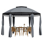 11.5' Round Patio Gazebo Heavy Duty Outdoor 2-Tier Dome Gazebo with Removable Side Curtains & Double Roof