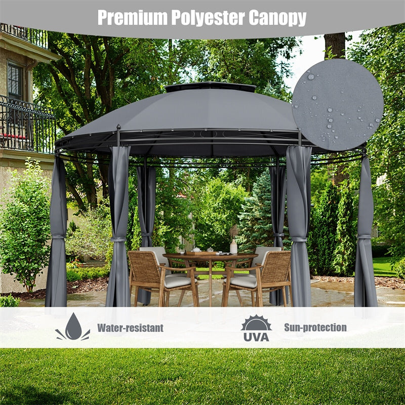 11.5' Round Patio Gazebo Heavy Duty Outdoor 2-Tier Dome Gazebo with Removable Side Curtains & Double Roof