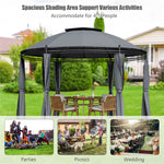 11.5' Round Patio Gazebo Heavy Duty Outdoor 2-Tier Dome Gazebo with Removable Side Curtains & Double Roof