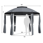 11.5' Round Patio Gazebo Heavy Duty Outdoor 2-Tier Dome Gazebo with Removable Side Curtains & Double Roof